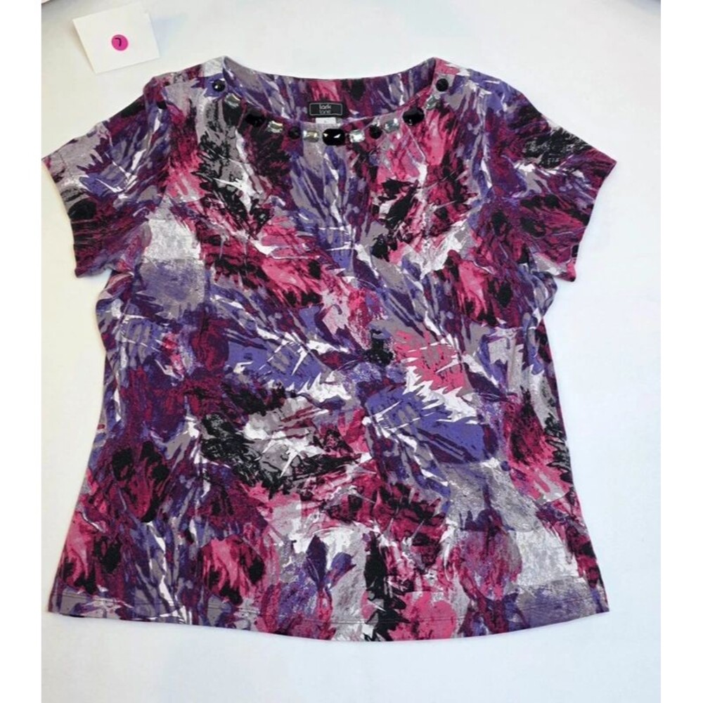 Lark Lane Pink Purple Abstract Embellished Rhinestone Top Blouse  Women's L